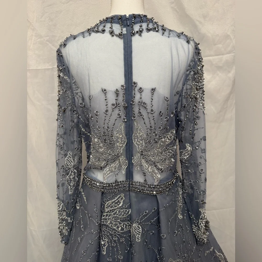 Elegant Blue Grey Gown - Picture 7 of 12